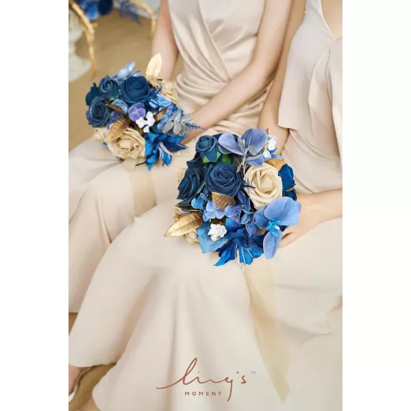 imageLings Moment Artificial Flowers Fake Silk Roses Faux Foam Flower Combo for DIY Wedding Bouquets Centerpieces Arrangements Bridal Shower Party Home Decorations Dusty Rose ampamp Cinnamon Rose 26pcsNavy Blue  Gold