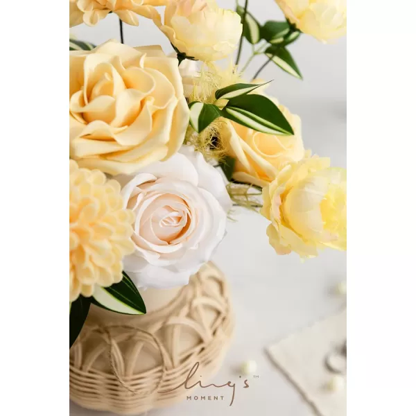 imageLings Moment Artificial Flowers Fake Silk Roses Faux Foam Flower Combo for DIY Wedding Bouquets Centerpieces Arrangements Bridal Shower Party Home Decorations Dusty Rose ampamp Cinnamon Rose 26pcsCreamy Yellow  Cream