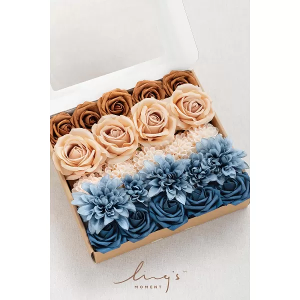 imageLings Moment Artificial Flowers Fake Silk Roses Faux Foam Flower Combo for DIY Wedding Bouquets Centerpieces Arrangements Bridal Shower Party Home Decorations Dusty Rose ampamp Cinnamon Rose 26pcsNavy Blue  Burnt Orange