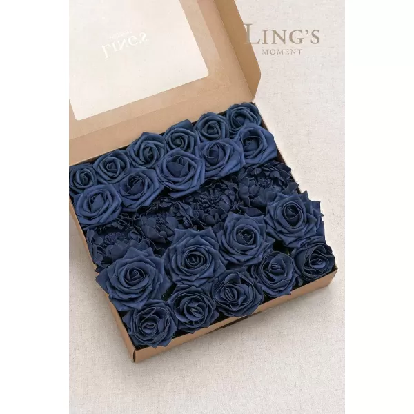 imageLings Moment Artificial Flowers Fake Silk Roses Faux Foam Flower Combo for DIY Wedding Bouquets Centerpieces Arrangements Bridal Shower Party Home Decorations Dusty Rose ampamp Cinnamon Rose 26pcsNavy Blue