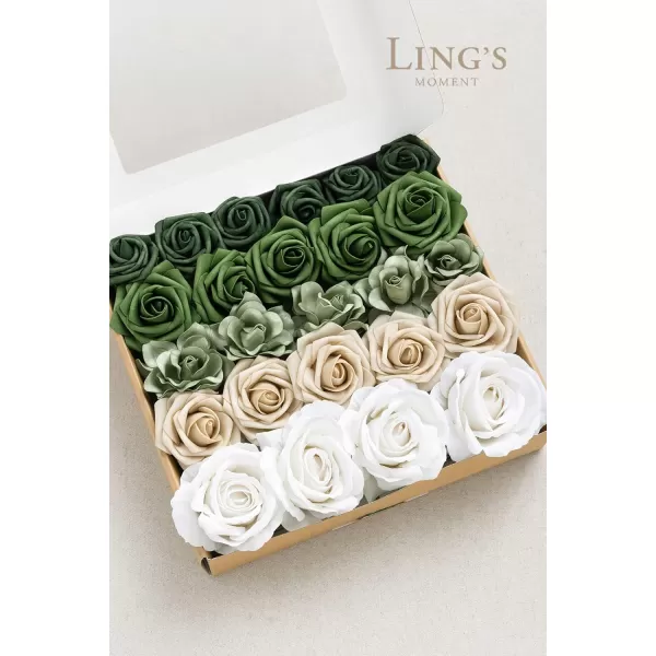 imageLings Moment Artificial Flowers Fake Silk Roses Faux Foam Flower Combo for DIY Wedding Bouquets Centerpieces Arrangements Bridal Shower Party Home Decorations Dusty Rose ampamp Cinnamon Rose 26pcsEmerald Green  Tawny Beige