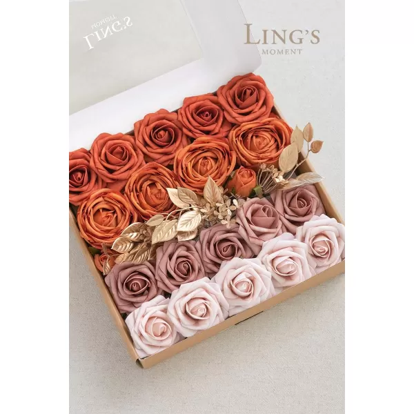 imageLings Moment Artificial Flowers Fake Silk Roses Faux Foam Flower Combo for DIY Wedding Bouquets Centerpieces Arrangements Bridal Shower Party Home Decorations Dusty Rose ampamp Cinnamon Rose 26pcsOrange  Dusty Rose