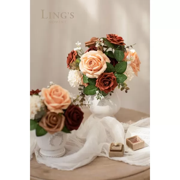 imageLings Moment Artificial Flowers Fake Silk Roses Faux Foam Flower Combo for DIY Wedding Bouquets Centerpieces Arrangements Bridal Shower Party Home Decorations Dusty Rose ampamp Cinnamon Rose 26pcsAmber  French Orange