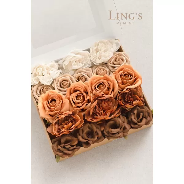 imageLings Moment Artificial Flowers Fake Silk Roses Faux Foam Flower Combo for DIY Wedding Bouquets Centerpieces Arrangements Bridal Shower Party Home Decorations Dusty Rose ampamp Cinnamon Rose 26pcsDried Flower  Orange