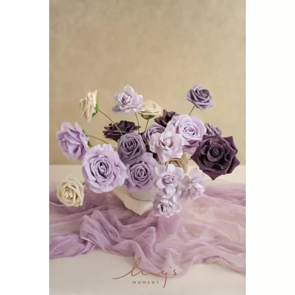 imageLings Moment Artificial Flowers Fake Silk Roses Faux Foam Flower Combo for DIY Wedding Bouquets Centerpieces Arrangements Bridal Shower Party Home Decorations Dusty Rose ampamp Cinnamon Rose 26pcsPurple  Pale Lavender