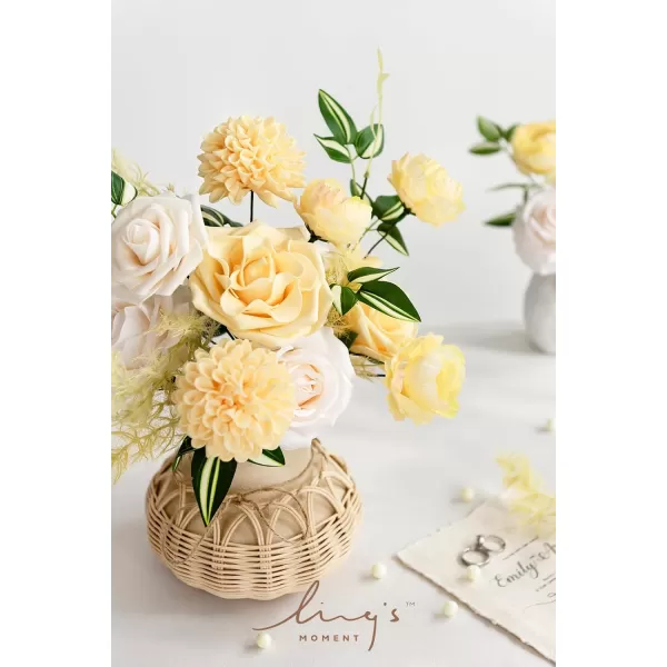 imageLings Moment Artificial Flowers Fake Silk Roses Faux Foam Flower Combo for DIY Wedding Bouquets Centerpieces Arrangements Bridal Shower Party Home Decorations Dusty Rose ampamp Cinnamon Rose 26pcsCreamy Yellow  Cream