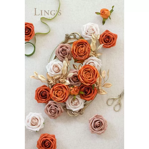 imageLings Moment Artificial Flowers Fake Silk Roses Faux Foam Flower Combo for DIY Wedding Bouquets Centerpieces Arrangements Bridal Shower Party Home Decorations Dusty Rose ampamp Cinnamon Rose 26pcsOrange  Dusty Rose