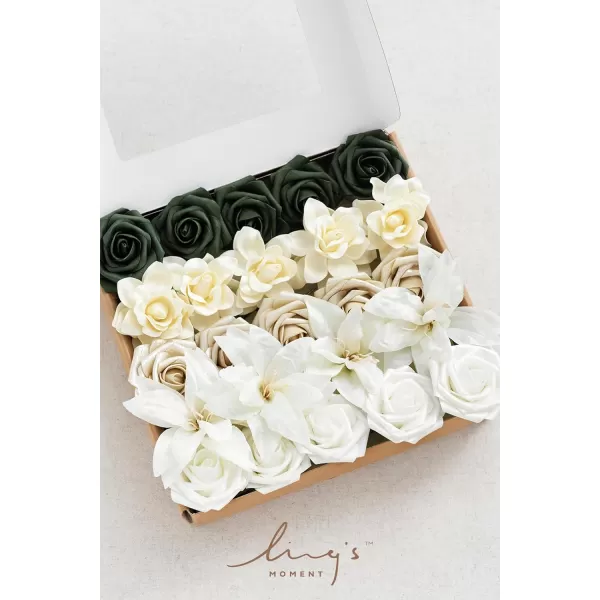 imageLings Moment Artificial Flowers Fake Silk Roses Faux Foam Flower Combo for DIY Wedding Bouquets Centerpieces Arrangements Bridal Shower Party Home Decorations Dusty Rose ampamp Cinnamon Rose 26pcsPine Green  White