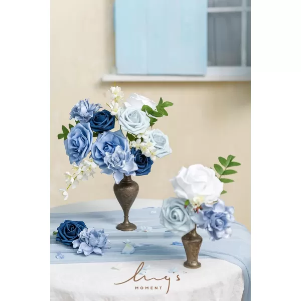 imageLings Moment Artificial Flowers Fake Silk Roses Faux Foam Flower Combo for DIY Wedding Bouquets Centerpieces Arrangements Bridal Shower Party Home Decorations Dusty Rose ampamp Cinnamon Rose 26pcsDusty Blue  Ivory