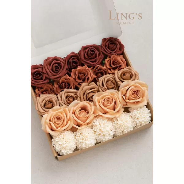 imageLings Moment Artificial Flowers Fake Silk Roses Faux Foam Flower Combo for DIY Wedding Bouquets Centerpieces Arrangements Bridal Shower Party Home Decorations Dusty Rose ampamp Cinnamon Rose 26pcsAmber  French Orange