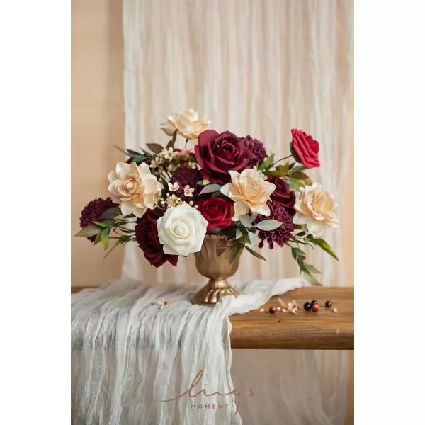 imageLings Moment Artificial Flowers Fake Silk Roses Faux Foam Flower Combo for DIY Wedding Bouquets Centerpieces Arrangements Bridal Shower Party Home Decorations Dusty Rose ampamp Cinnamon Rose 26pcsBordeaux Red