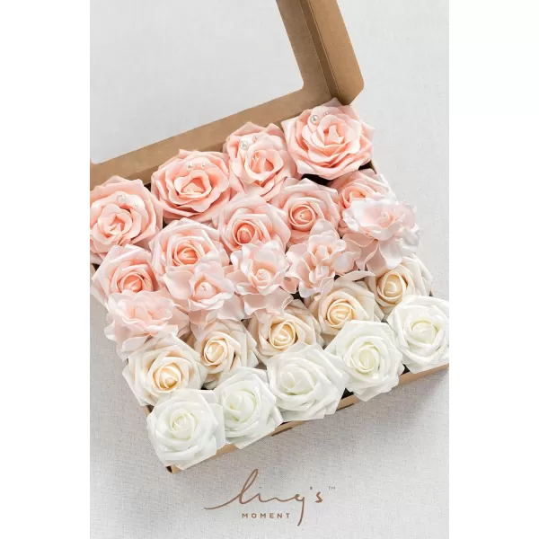 imageLings Moment Artificial Flowers Fake Silk Roses Faux Foam Flower Combo for DIY Wedding Bouquets Centerpieces Arrangements Bridal Shower Party Home Decorations Dusty Rose ampamp Cinnamon Rose 26pcsBlush  White