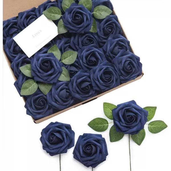 imageLings Moment Artificial Flowers 25Pcs Rosy Blush Roses Decor wStems3quot Real Touch DIY Foam Floral for Wedding BouquetCenterpieces Outdoors Party Backdrop RoomTable and GardenPot DecorationsBlu Navy Blue