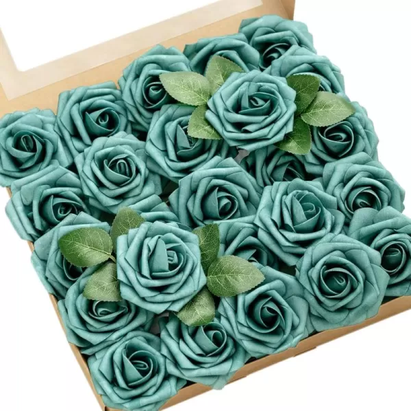 imageLings Moment Artificial Flowers 25Pcs Rosy Blush Roses Decor wStems3quot Real Touch DIY Foam Floral for Wedding BouquetCenterpieces Outdoors Party Backdrop RoomTable and GardenPot DecorationsGn Dark Teal