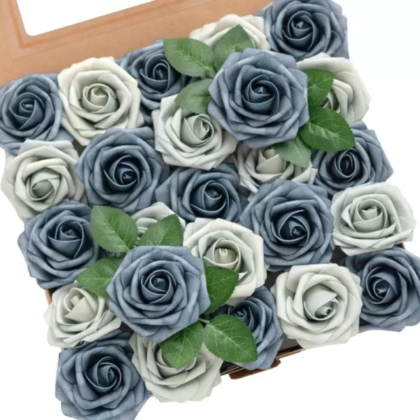 imageLings Moment Artificial Flowers 25Pcs Rosy Blush Roses Decor wStems3quot Real Touch DIY Foam Floral for Wedding BouquetCenterpieces Outdoors Party Backdrop RoomTable and GardenPot DecorationsBlu Dutch Blue  Dusty Blue