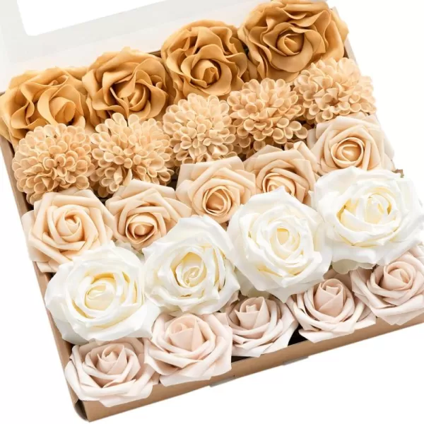 imageLings Moment Artificial Flowers Fake Silk Roses Faux Foam Flower Combo for DIY Wedding Bouquets Centerpieces Arrangements Bridal Shower Party Home Decorations Dusty Rose ampamp Cinnamon Rose 26pcsApricot  Nude