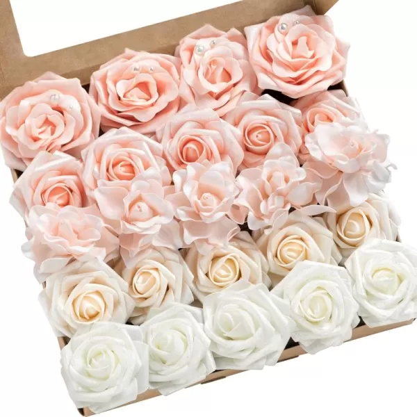 imageLings Moment Artificial Flowers Fake Silk Roses Faux Foam Flower Combo for DIY Wedding Bouquets Centerpieces Arrangements Bridal Shower Party Home Decorations Dusty Rose ampamp Cinnamon Rose 26pcsBlush  White