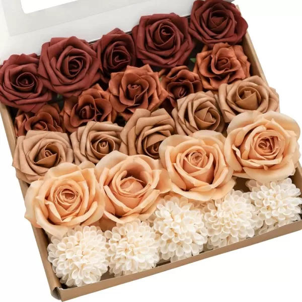 imageLings Moment Artificial Flowers Fake Silk Roses Faux Foam Flower Combo for DIY Wedding Bouquets Centerpieces Arrangements Bridal Shower Party Home Decorations Dusty Rose ampamp Cinnamon Rose 26pcsAmber  French Orange