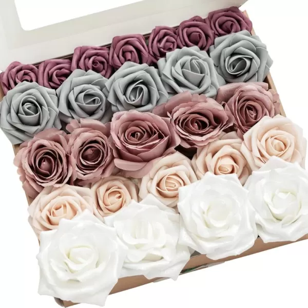 imageLings Moment Artificial Flowers Fake Silk Roses Faux Foam Flower Combo for DIY Wedding Bouquets Centerpieces Arrangements Bridal Shower Party Home Decorations Dusty Rose ampamp Cinnamon Rose 26pcsDusty Rose  Grey