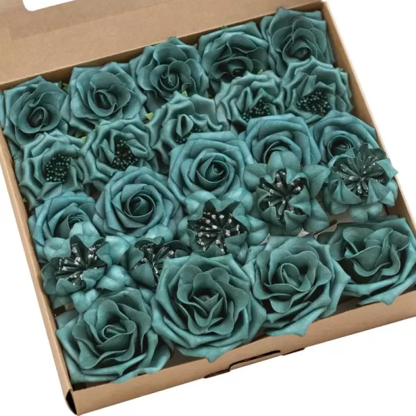 imageLings Moment Artificial Flowers Fake Silk Roses Faux Foam Flower Combo for DIY Wedding Bouquets Centerpieces Arrangements Bridal Shower Party Home Decorations Dusty Rose ampamp Cinnamon Rose 26pcsDark Teal