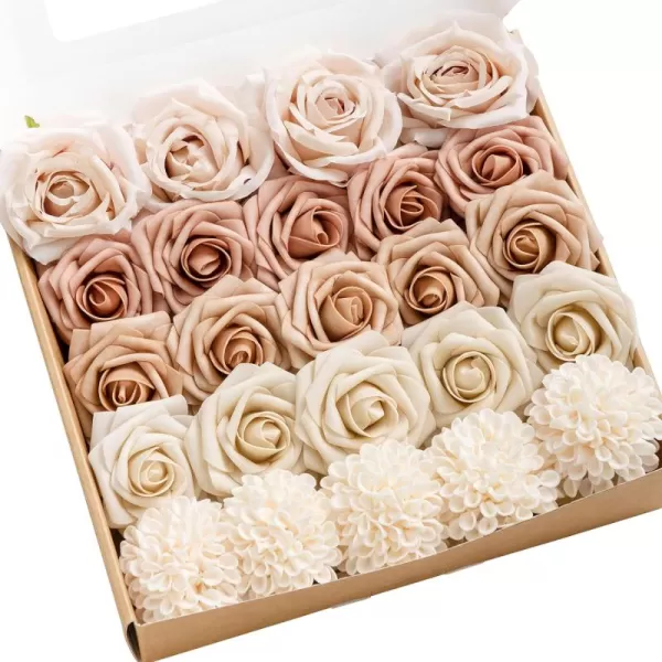 imageLings Moment Artificial Flowers Fake Silk Roses Faux Foam Flower Combo for DIY Wedding Bouquets Centerpieces Arrangements Bridal Shower Party Home Decorations Dusty Rose ampamp Cinnamon Rose 26pcsMorandi Peach  Cream