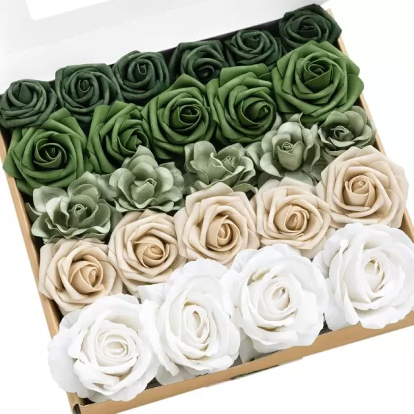 imageLings Moment Artificial Flowers Fake Silk Roses Faux Foam Flower Combo for DIY Wedding Bouquets Centerpieces Arrangements Bridal Shower Party Home Decorations Dusty Rose ampamp Cinnamon Rose 26pcsEmerald Green  Tawny Beige