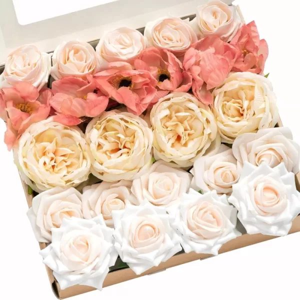 imageLings Moment Artificial Flowers Fake Silk Roses Faux Foam Flower Combo for DIY Wedding Bouquets Centerpieces Arrangements Bridal Shower Party Home Decorations Dusty Rose ampamp Cinnamon Rose 26pcsCoral  Cream