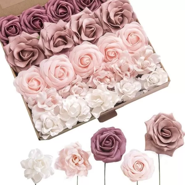 imageLings Moment Artificial Flowers Fake Silk Roses Faux Foam Flower Combo for DIY Wedding Bouquets Centerpieces Arrangements Bridal Shower Party Home Decorations Dusty Rose ampamp Cinnamon Rose 26pcsMauve  Blush