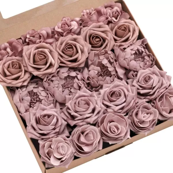 imageLings Moment Artificial Flowers Fake Silk Roses Faux Foam Flower Combo for DIY Wedding Bouquets Centerpieces Arrangements Bridal Shower Party Home Decorations Dusty Rose ampamp Cinnamon Rose 26pcsDusty Rose