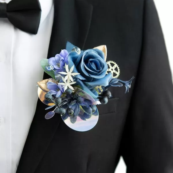 imageLings Moment Single Pocket Boutonniere for Man Groom Artificial Flowers for Wedding DecorPromHomecomingGraduation etcBlue