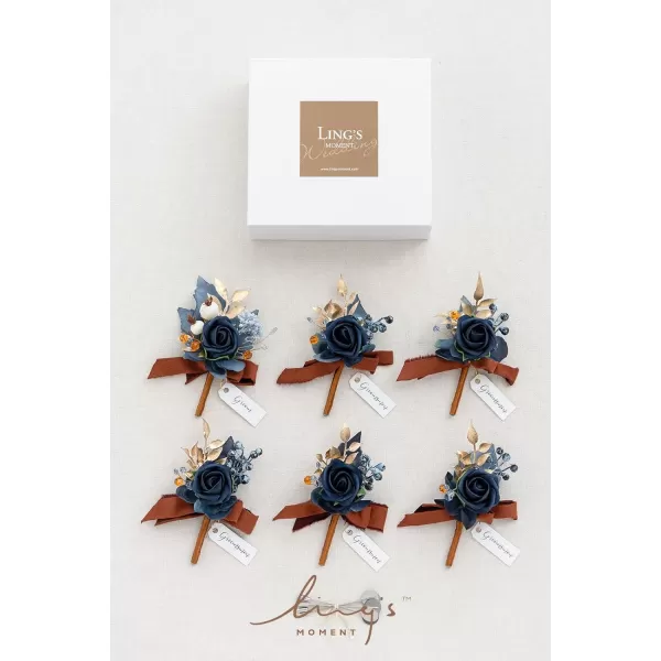 imageLings Moment Boutonniere for Men 6pcs Groom Groomsmen Boutonniere Artificial Flowers for Wedding DecorPromHomecoming etcNavy Blue ampamp PinkBluburnt Orange  Navy Blue