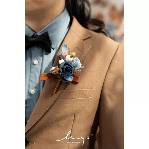 imageLings Moment Boutonniere for Men 6pcs Groom Groomsmen Boutonniere Artificial Flowers for Wedding DecorPromHomecoming etcNavy Blue ampamp PinkBluburnt Orange  Navy Blue