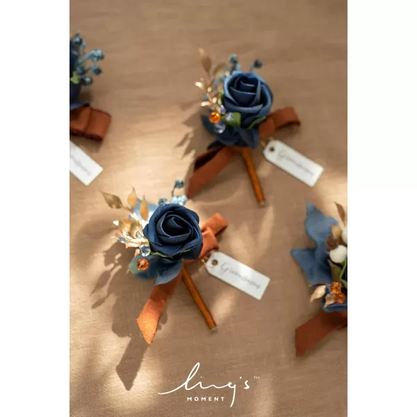 imageLings Moment Boutonniere for Men 6pcs Groom Groomsmen Boutonniere Artificial Flowers for Wedding DecorPromHomecoming etcNavy Blue ampamp PinkBluburnt Orange  Navy Blue