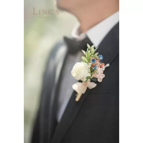 imageLings Moment Boutonniere for Men 6pcs Groom Groomsmen Boutonniere Artificial Flowers for Wedding DecorPromHomecoming etcNavy Blue ampamp PinkBludusty Blue  Cream