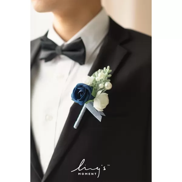 imageLings Moment Boutonniere for Men 6pcs Groom Groomsmen Boutonniere Artificial Flowers for Wedding DecorPromHomecoming etcNavy Blue ampamp PinkBlunavy Blue  Dark Blue