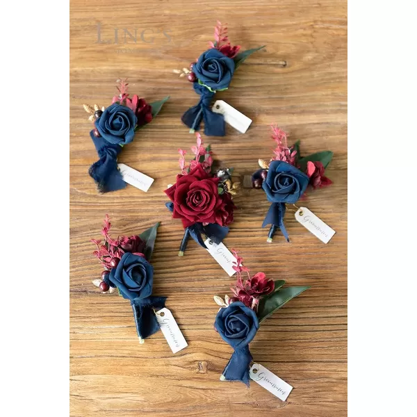 imageLings Moment Boutonniere for Men 6pcs Groom Groomsmen Boutonniere Artificial Flowers for Wedding DecorPromHomecoming etcNavy Blue ampamp PinkBlunavy Blue  Burgundy