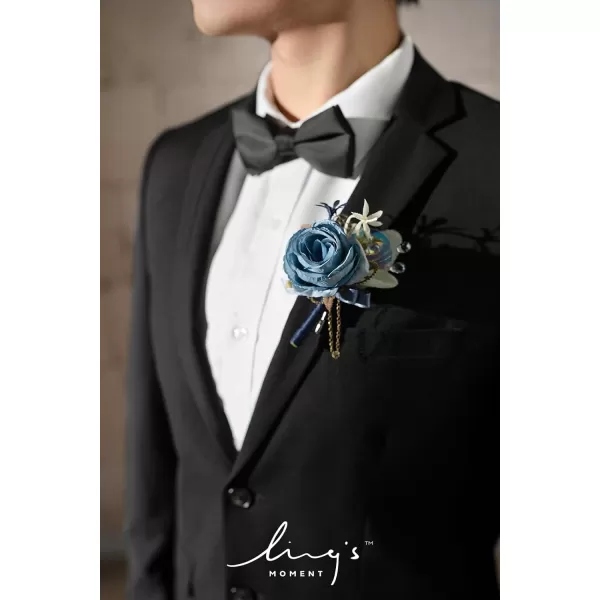 imageLings Moment Boutonniere for Men 6pcs Groom Groomsmen Boutonniere Artificial Flowers for Wedding DecorPromHomecoming etcNavy Blue ampamp PinkBlunavy Blue  Pink