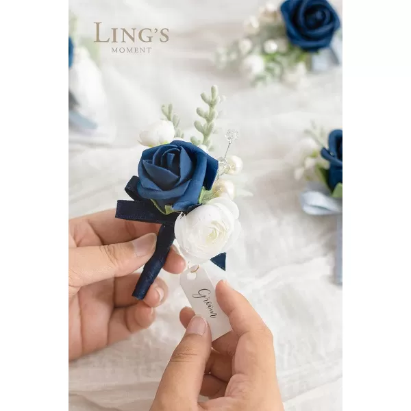 imageLings Moment Boutonniere for Men 6pcs Groom Groomsmen Boutonniere Artificial Flowers for Wedding DecorPromHomecoming etcNavy Blue ampamp PinkBlunavy Blue  Dark Blue