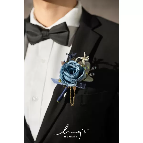 imageLings Moment Boutonniere for Men 6pcs Groom Groomsmen Boutonniere Artificial Flowers for Wedding DecorPromHomecoming etcNavy Blue ampamp PinkBlunavy Blue  Pink