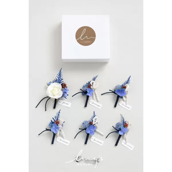 imageLings Moment Boutonniere for Men 6pcs Groom Groomsmen Boutonniere Artificial Flowers for Wedding DecorPromHomecoming etcNavy Blue ampamp PinkBlunavy Blue  White