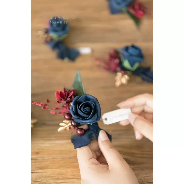 imageLings Moment Boutonniere for Men 6pcs Groom Groomsmen Boutonniere Artificial Flowers for Wedding DecorPromHomecoming etcNavy Blue ampamp PinkBlunavy Blue  Burgundy