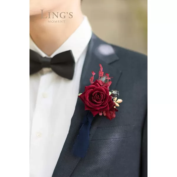 imageLings Moment Boutonniere for Men 6pcs Groom Groomsmen Boutonniere Artificial Flowers for Wedding DecorPromHomecoming etcNavy Blue ampamp PinkBlunavy Blue  Burgundy