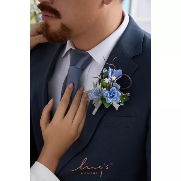 imageLings Moment Boutonniere for Men 6pcs Groom Groomsmen Boutonniere Artificial Flowers for Wedding DecorPromHomecoming etcNavy Blue ampamp PinkBluprovence Blue  Berry