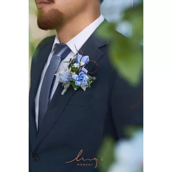 imageLings Moment Boutonniere for Men 6pcs Groom Groomsmen Boutonniere Artificial Flowers for Wedding DecorPromHomecoming etcNavy Blue ampamp PinkBluprovence Blue  Berry