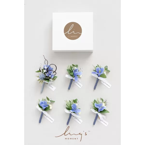 imageLings Moment Boutonniere for Men 6pcs Groom Groomsmen Boutonniere Artificial Flowers for Wedding DecorPromHomecoming etcNavy Blue ampamp PinkBluprovence Blue  Berry