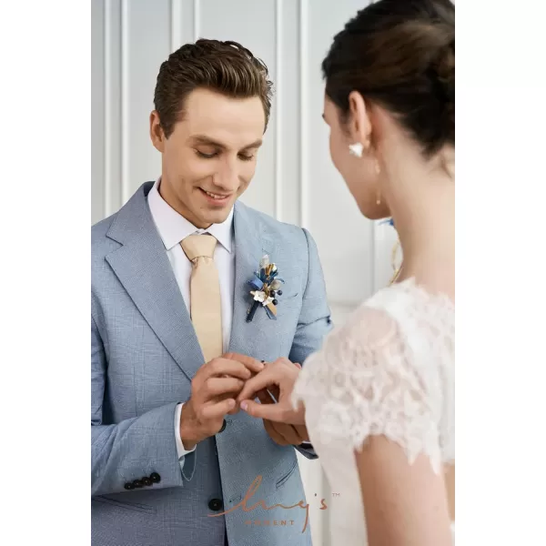 imageLings Moment Boutonniere for Men 6pcs Groom Groomsmen Boutonniere Artificial Flowers for Wedding DecorPromHomecoming etcNavy Blue ampamp PinkGldchampagne Gold  Navyblue