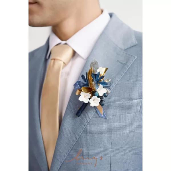 imageLings Moment Boutonniere for Men 6pcs Groom Groomsmen Boutonniere Artificial Flowers for Wedding DecorPromHomecoming etcNavy Blue ampamp PinkGldchampagne Gold  Navyblue