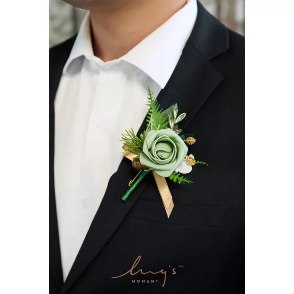 imageLings Moment Boutonniere for Men 6pcs Groom Groomsmen Boutonniere Artificial Flowers for Wedding DecorPromHomecoming etcNavy Blue ampamp PinkGrngreen  Beige