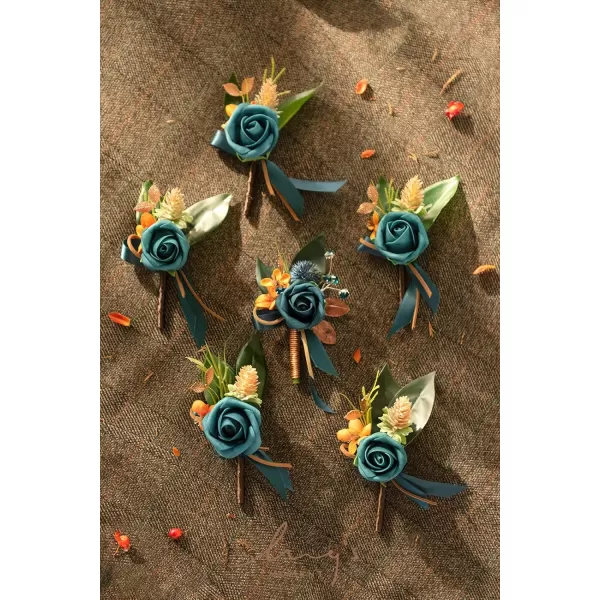 imageLings Moment Boutonniere for Men 6pcs Groom Groomsmen Boutonniere Artificial Flowers for Wedding DecorPromHomecoming etcNavy Blue ampamp PinkOrdark Teal  Burnt Orange