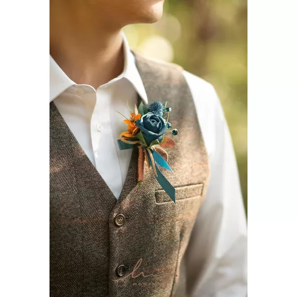 imageLings Moment Boutonniere for Men 6pcs Groom Groomsmen Boutonniere Artificial Flowers for Wedding DecorPromHomecoming etcNavy Blue ampamp PinkOrdark Teal  Burnt Orange